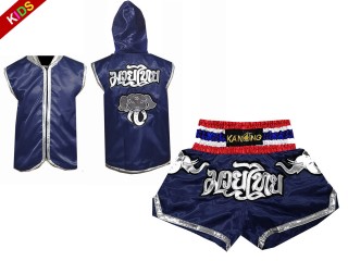 Sweats à capuche Muay Thai + Short Muay Thai Personnalisé Enfants : Modèle 125 Bleu marin