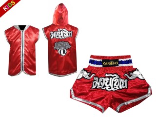 Sweats à capuche Muay Thai + Short Muay Thai Personnalisé Enfants : Modèle 125 Rouge