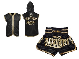 Sweats à capuche Muay Thai + Short Muay Thai Personnalisé : Modèle 121 Noir