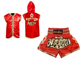 Sweats à capuche Muay Thai + Short Muay Thai Personnalisé : Modèle 121 Rouge