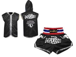 Sweats à capuche Muay Thai + Short Muay Thai Personnalisé : Modèle 125 Noir