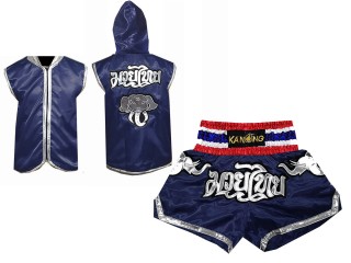 Sweats à capuche Muay Thai + Short Muay Thai Personnalisé : Modèle 125 Bleu marin