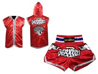 Sweats à capuche Muay Thai + Short Muay Thai Personnalisé : Modèle 125 Rouge