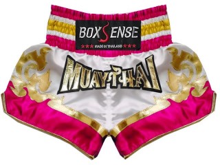 Boxsense Short Boxe Thai : BXS-099-Blanc-Rose