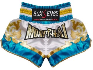 Boxsense Short Boxe Thai : BXS-099-Blanc-Bleu ciel 