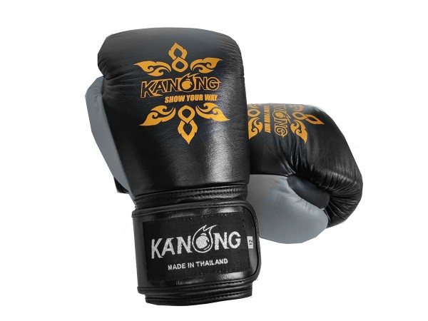 Gants Boxe cuir - Gant de Boxe en cuir Kanong : Noir/Gris