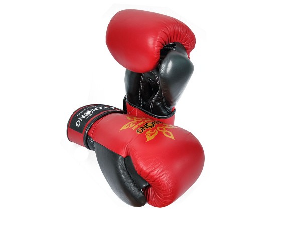 Gants de boxe MUAY rouges en cuir - velcro -la paire