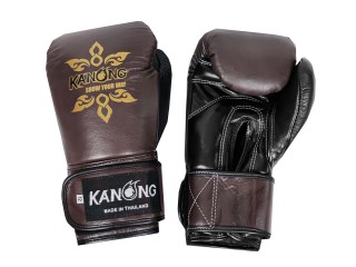 Gants Boxe Muay Thai en cuir de Kanong : Brun/Noir