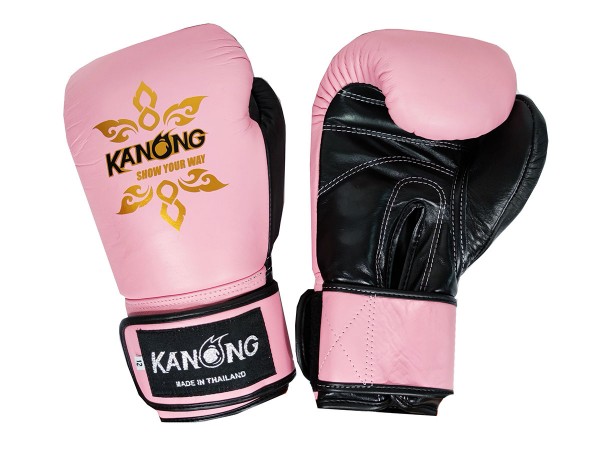 Gants Boxe Muay Thai en cuir de Kanong : Rose/Noir