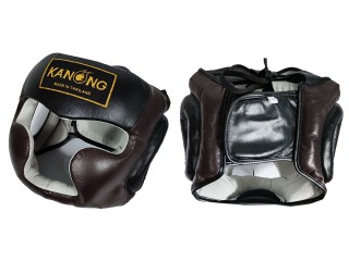 Casque Muay Thai Kanong vrai cuir : Marron/Noir