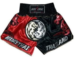 Boxsense Short de Muay Thai : BXS-003-Rouge-Noir