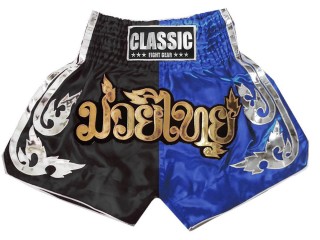Classic Short de Boxe Muay Thai : CLS-015-Noir-Bleu