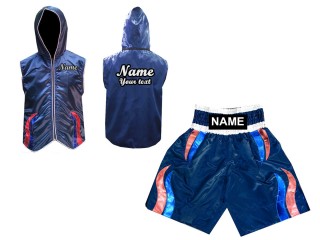 Sweats à capuche + Short Boxe Personnalisé : Marine avec des bandes