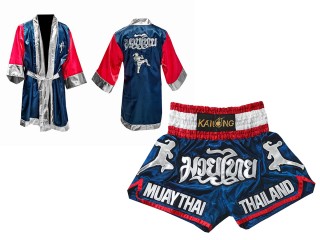 Peignoir de Boxe + Short Muay Thai Personnalisé : Modèle 133 Marine