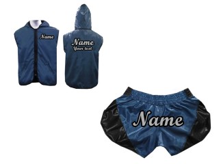 Sweats à capuche Muay Thai + Short Muay Thai Personnalisé : Modèle 202 Retro Marine