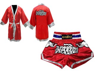 Peignoir de Boxe Thai + Short Muay Thai Personnalisé : 125 Rouge